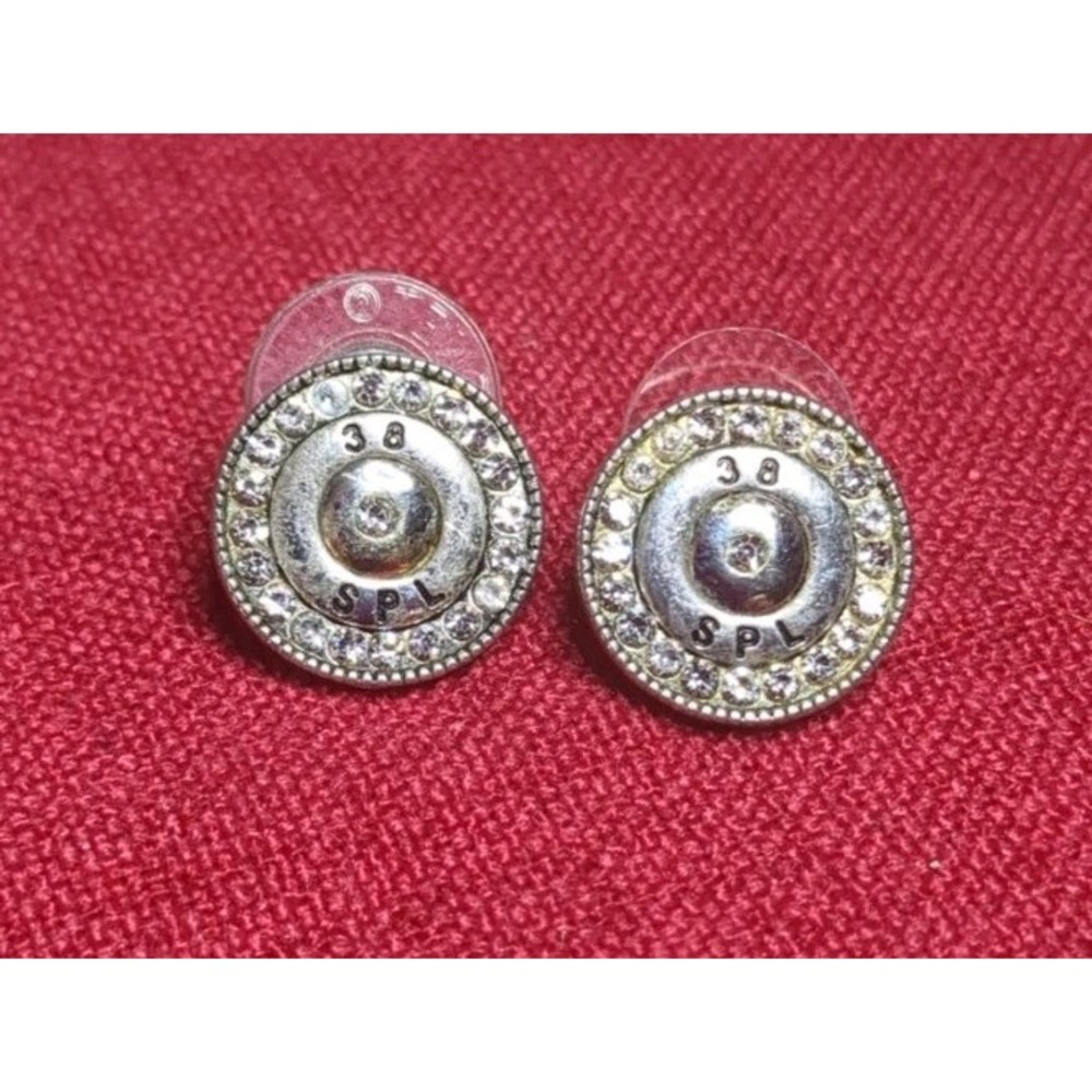 38 Special Bullet Earrings Silver‎ Tone  With Rhinestones